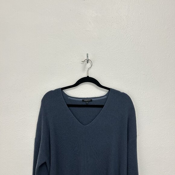 Lafayette 148 Blue Wool Cashmere Blend Ribbed  V-Neck Tunic Sweater Size L Boho - Picture 2 of 10